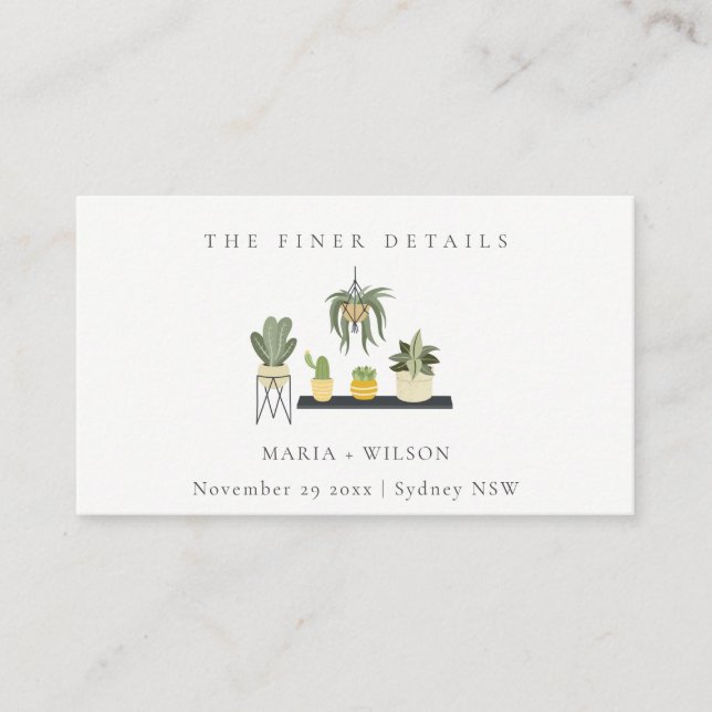 Carte De Visite Site de Mariage Plante succulent à feuillage mou (Devant)