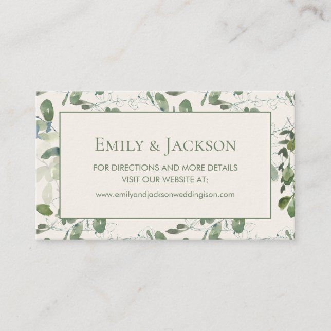 Carte De Visite Site Feuilles  de crème Sage Moss Green Mariage (Devant)