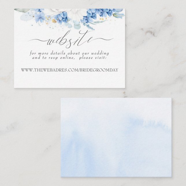 Carte De Visite Site mariage Dusty Blue White Flowers (Devant / Derrière)