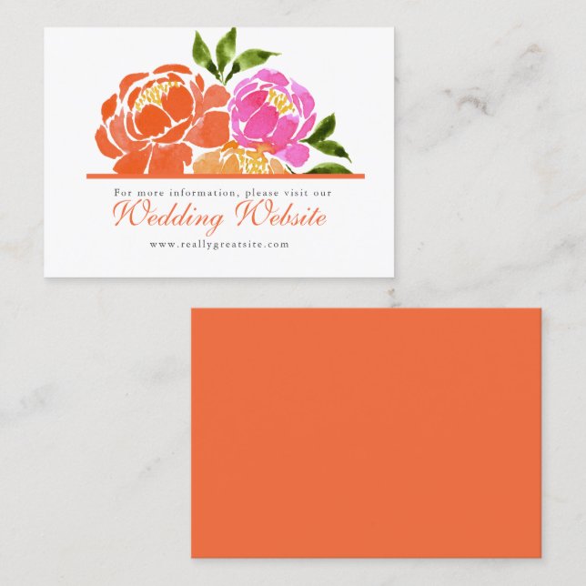Carte De Visite Site Mariage Floral Rose-Hot (Devant / Derrière)