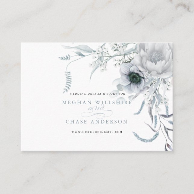 Carte De Visite Site Mariage moderne Dusty Blue Floral (Devant)