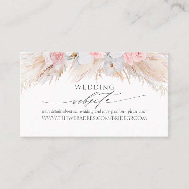 Carte De Visite Site mariage Pastel Fleurs Tropicales & Pampas (Devant)