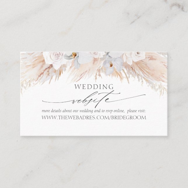 Carte De Visite Site mariage White Tropical Flowers & Pampas (Devant)