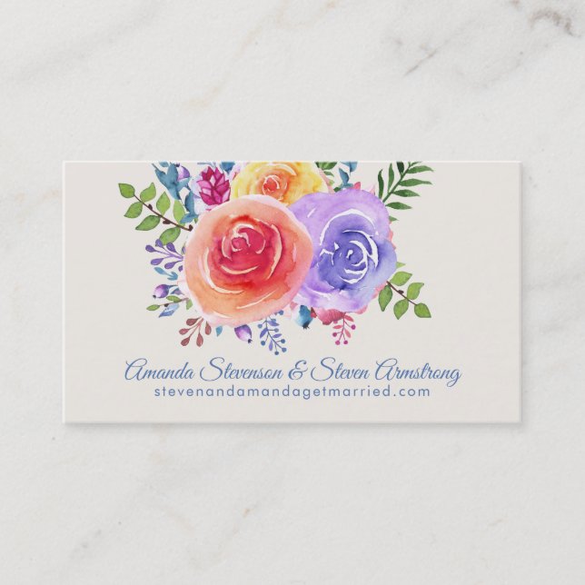 Carte De Visite Site Rose coloré aquarelle Floral Mariage (Devant)