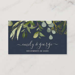 CARTE DE VISITE SITE WEB DU MARIAGE NAVY GREEN FOLIAGE WATERCOLOR