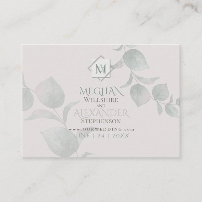 Carte De Visite Site Web du Mariage  | Sauge Argentée Eucalyptus (Devant)