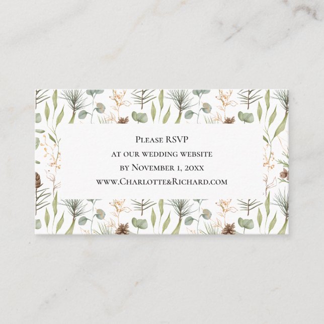 Carte De Visite Site Web Rustic Woodland Mariage RSVP (Devant)