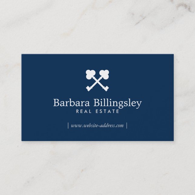 Carte De Visite Skeleton Key Logo Immobilier, Broker Navy Blue (Devant)