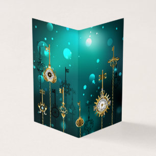 Carte De Visite Skeleton Keys on Green Background