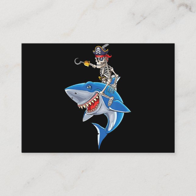 Carte De Visite Skeleton Pirate équitation Requin mignonette Garço (Devant)