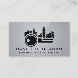 Carte De Visite Skyline City Scape   Logo de clé   Immobilier