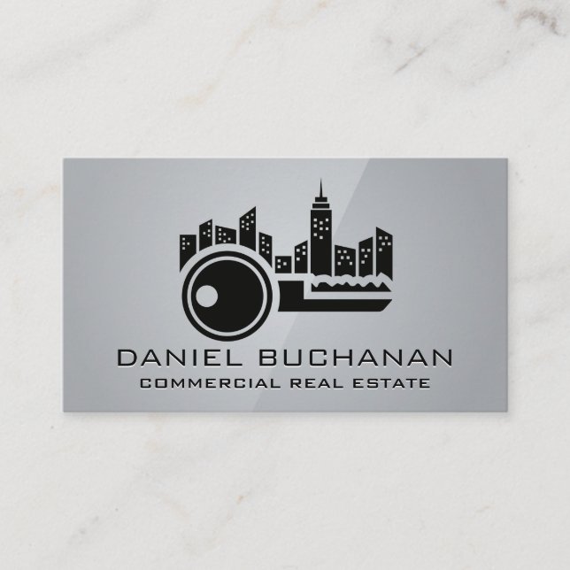 Carte De Visite Skyline City Scape | Logo de clé | Immobilier (Devant)