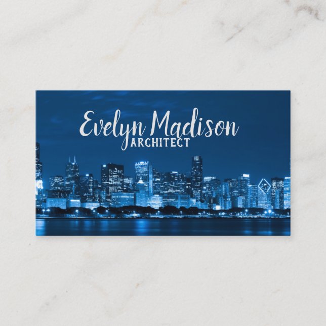Carte De Visite Skyline De Chicago La Nuit (Devant)
