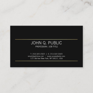 Carte De Visite Sleek Plaque Or Stripes moderne Noir élégant