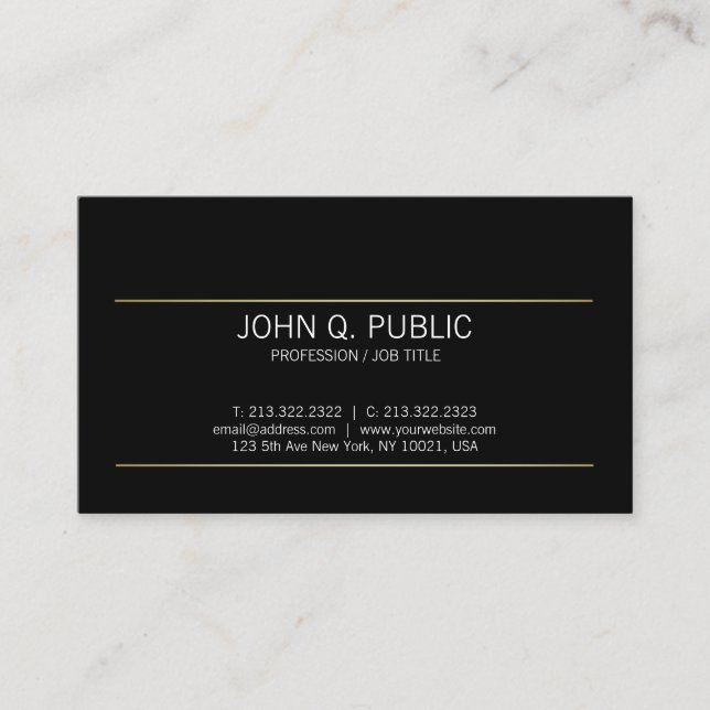 Carte De Visite Sleek Plaque Or Stripes moderne Noir élégant (Devant)