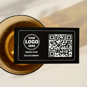 Carte De Visite Sleek QR Code Business Logo : Black Modern