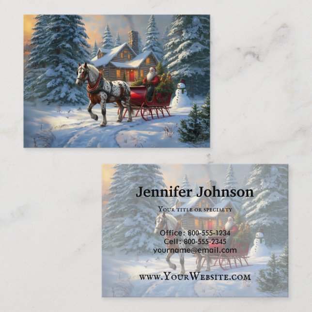 Carte De Visite Sleigh Père Noël à cheval de Noël (Devant / Derrière)