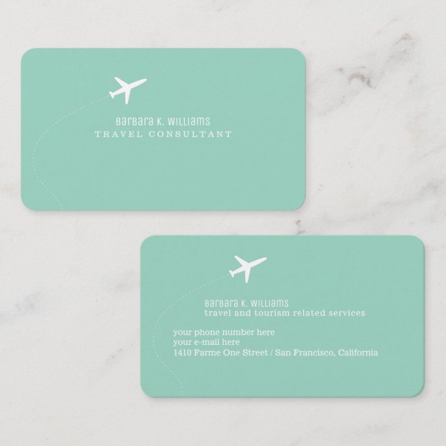 Carte De Visite Small Airplane Travel Consultant light-teal  (Devant / Derrière)