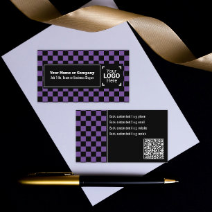Carte De Visite Snazzy Purple / Black À damiers Propre Texte, QR, 