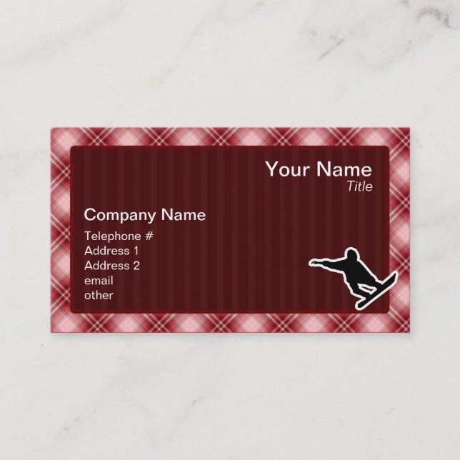 Carte De Visite Snowboarding rouge de plaid (Devant)