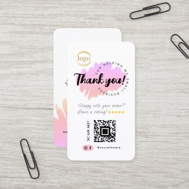Carte De Visite Social Media Code QR Logo Merci Créatif (Devant/Arrière en situation)