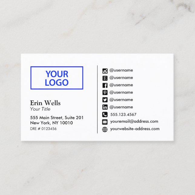 Carte De Visite Social Media Icon Ajouter Votre Logo Réseau (Devant)