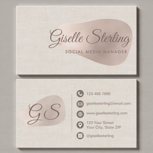 Carte De Visite Social Media Manager Beige Linen Beauty  (Créateur téléchargé)