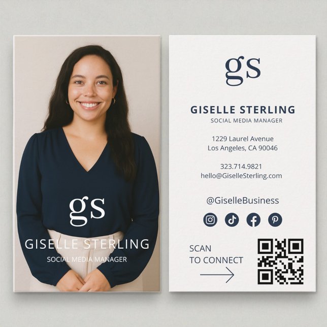 Carte De Visite Social Media Manager Photo Social Media QR Code (Créateur téléchargé)