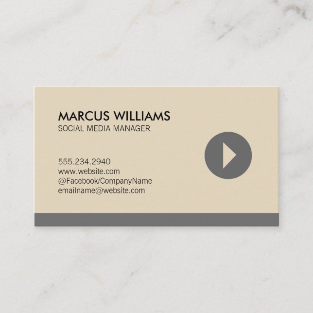Carte De Visite Social Media Manager Play Icon (gris) (Devant)