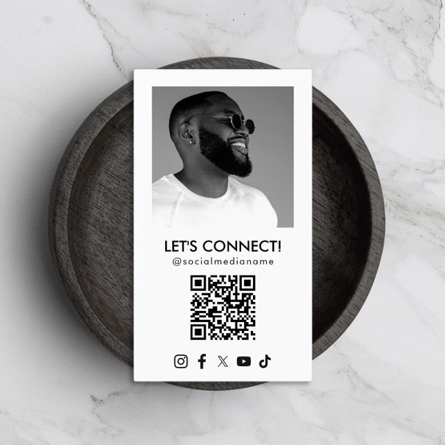 Carte De Visite Social Media QR Code Ajouter Photo Blanc Vertical (Créateur téléchargé)