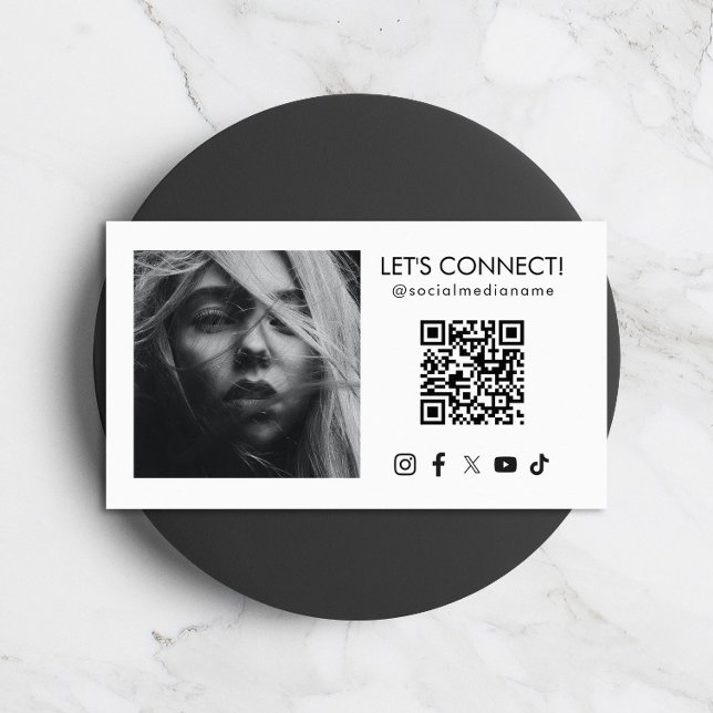 Carte De Visite Social Media QR Code Ajouter une photo Blanc (Créateur téléchargé)