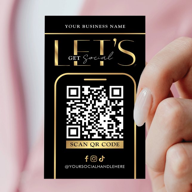 Carte De Visite Social Media QR Code Black & Gold Logo QR Code (Modern black and gold QR code business cards - great to promote your social media or website)