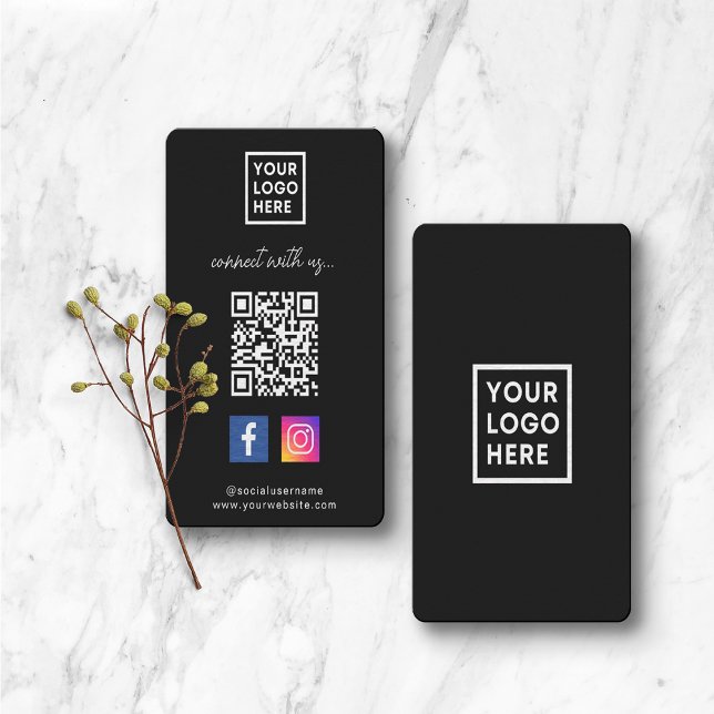Carte De Visite Social Media QR Code Connexion Noir (Créateur téléchargé)