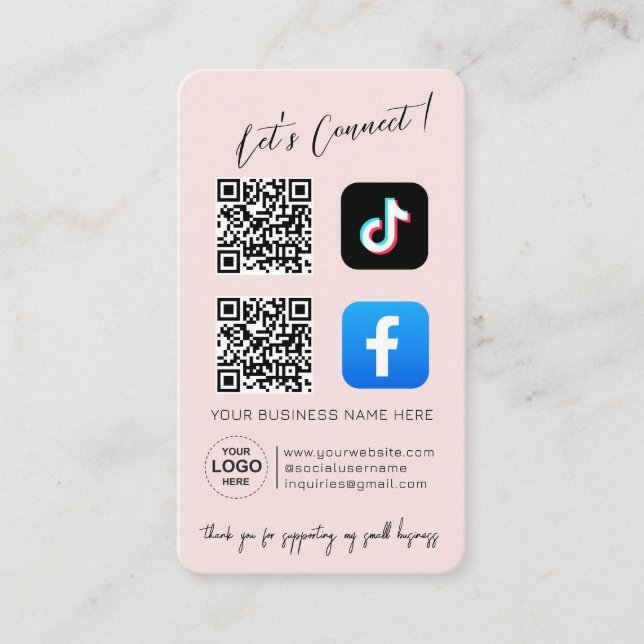 Carte De Visite Social Media QR Code - Design rose (Devant)