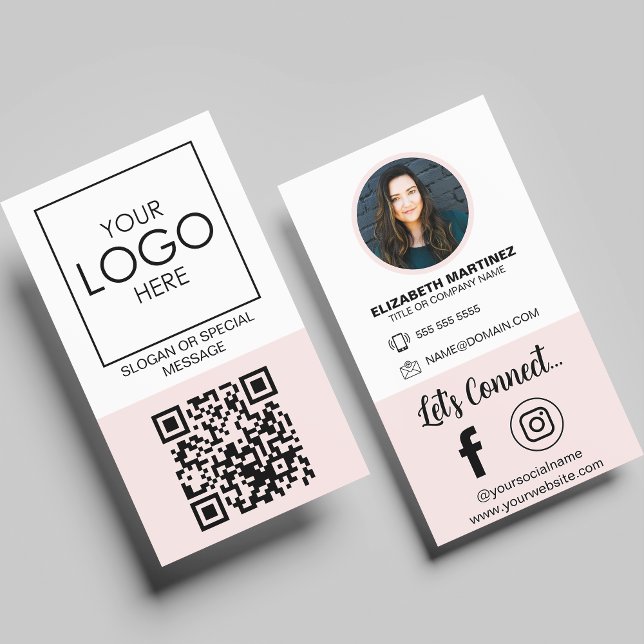 Carte De Visite Social Media QR Code Employé Photo & Logo de l'ent (Créateur téléchargé)