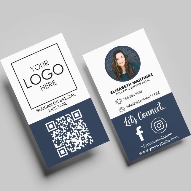 Carte De Visite Social Media QR Code Employé Photo & Logo de l'ent (Créateur téléchargé)