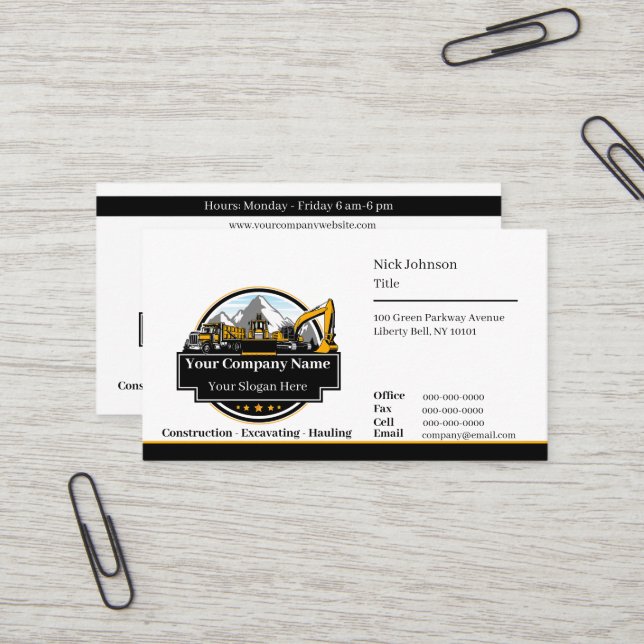 Carte De Visite Société de construction d'équipement lourd profess (Devant/Arrière en situation)