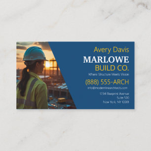 Carte De Visite Société de Construction Moderne Photo Bleu & Jaune