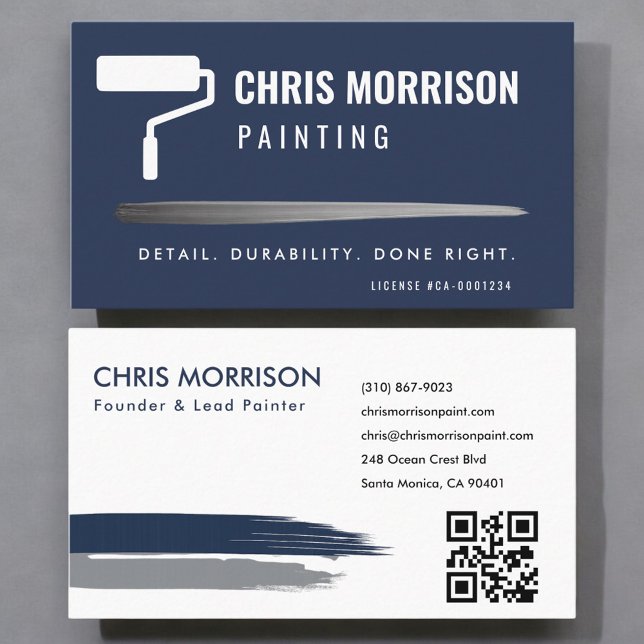 Carte De Visite Société de peinture moderne QR Code Marine Bleu (Créateur téléchargé)