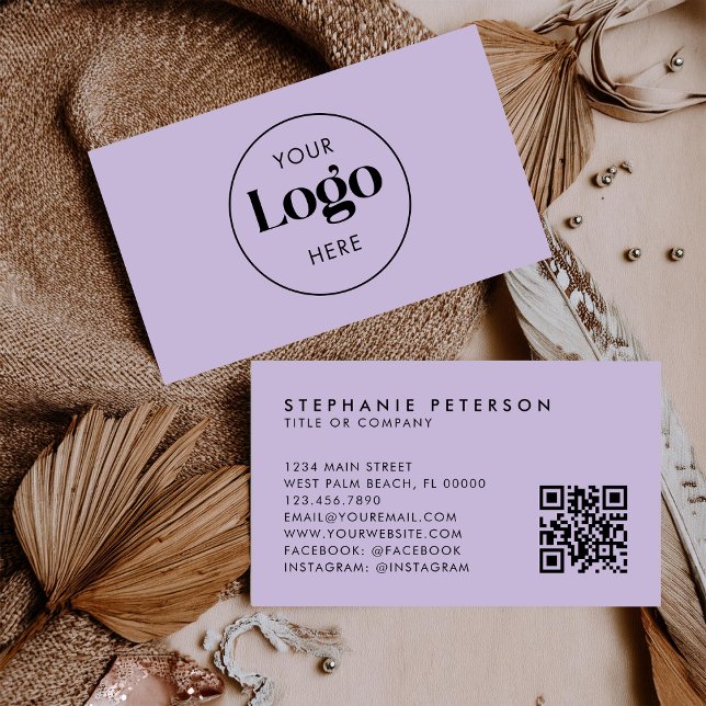 Carte De Visite Soft Lavender Elegant Custom Company Logo QR Code (Créateur téléchargé)