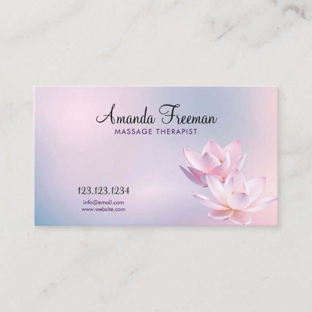 Carte De Visite Soft Pink Lotus Serene Gradient Massage Thérapie (Devant)
