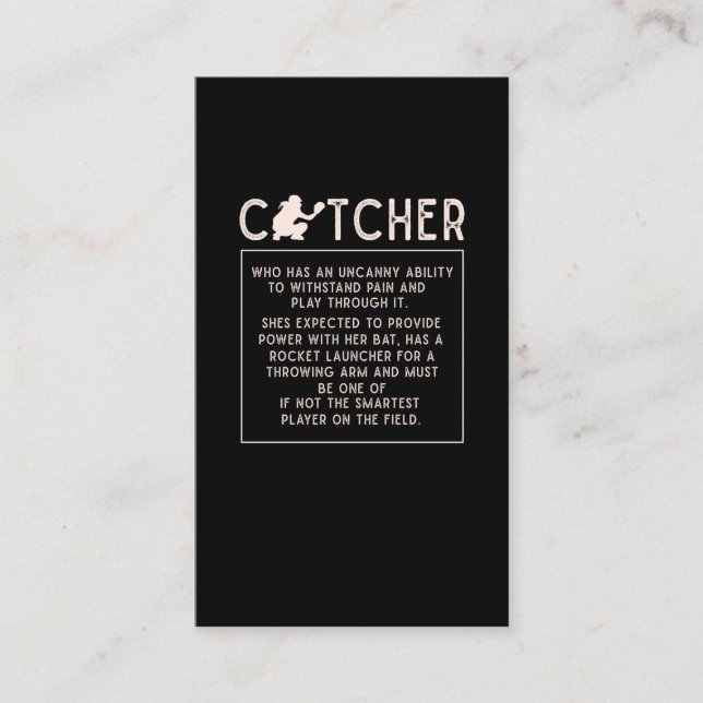 Carte De Visite Softball Catcher Girl Funny Baseball Player Humour (Devant)
