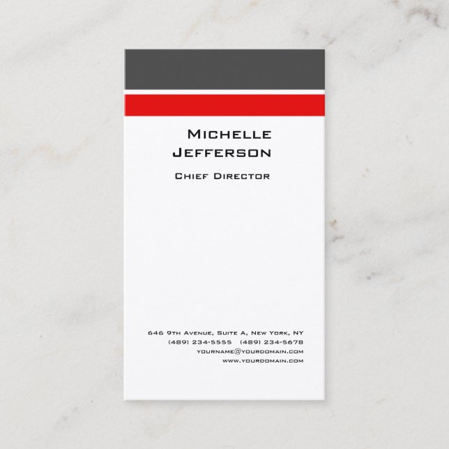 Carte De Visite Soie Professionnelle Moderne Gris Rouge Blanc (Devant)