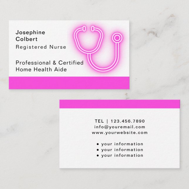 Carte De Visite Soins à domicile handicapés Soins infirmiers Pink  (Devant / Derrière)
