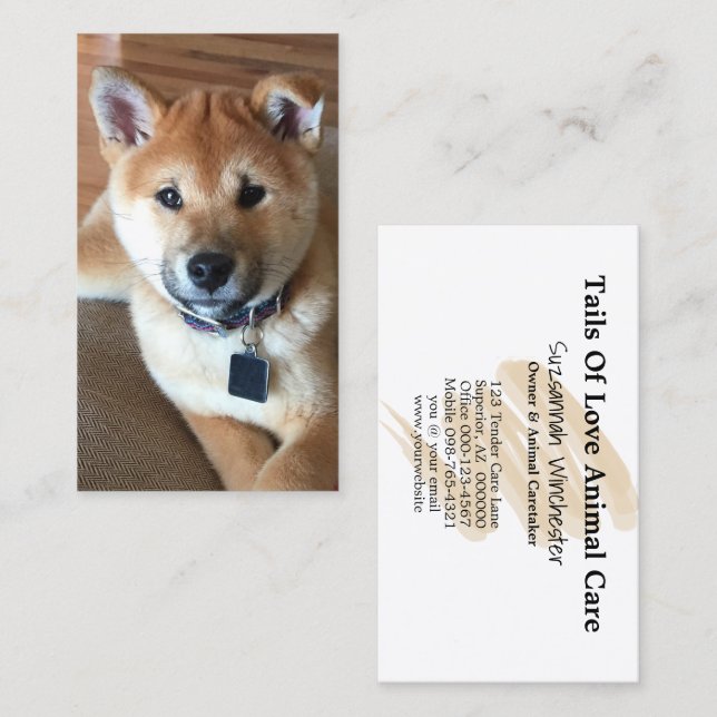 Carte De Visite Soins aux animaux Ajouter votre photo verticale pe (Devant / Derrière)