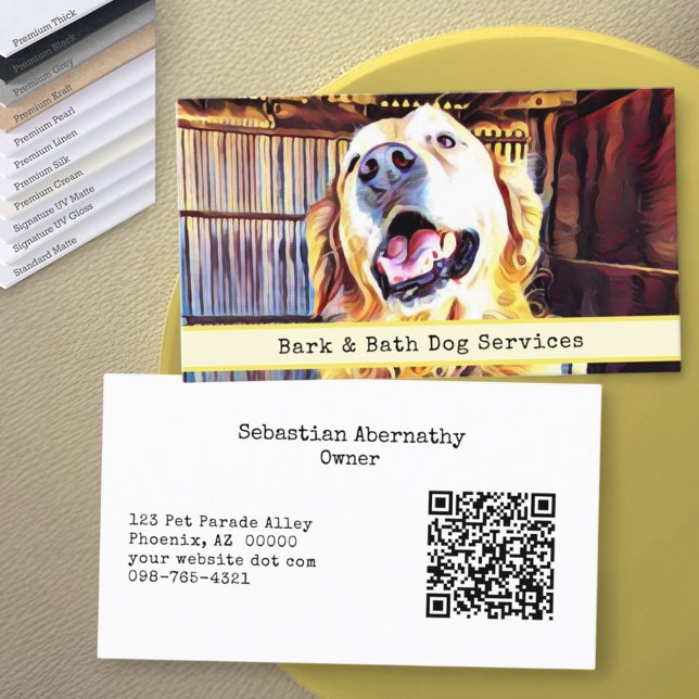 Carte De Visite Soins aux animaux Photo personnalisée Golden Retri (business card front and back with template text)