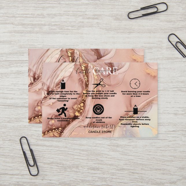 Carte De Visite Soins aux bougies modernes en or rose (Devant/Arrière en situation)