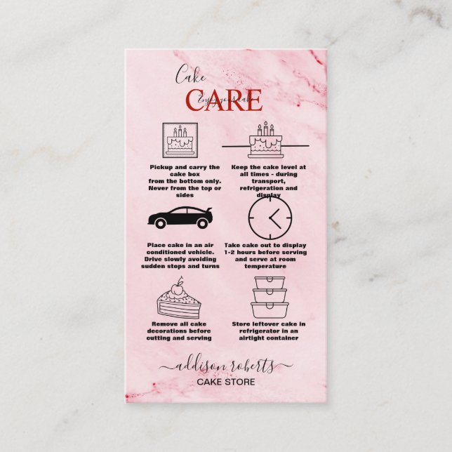 Carte De Visite Soins de gâteau à l'eau rose or (Devant)