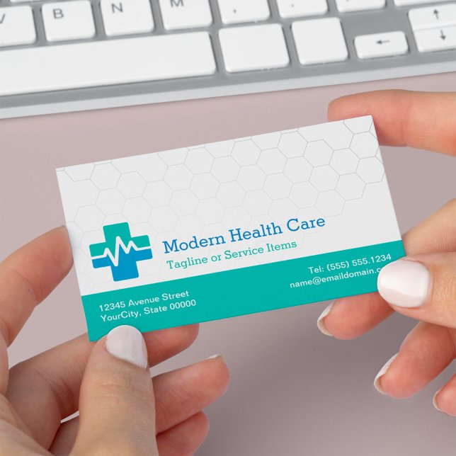 Carte De Visite Soins de santé Médicales modernes - Bleu vert blan (Créateur téléchargé)