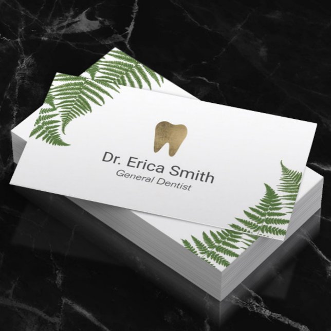 Carte De Visite Soins dentaires Dentist Botanical Fern Gold Tooth (Créateur téléchargé)